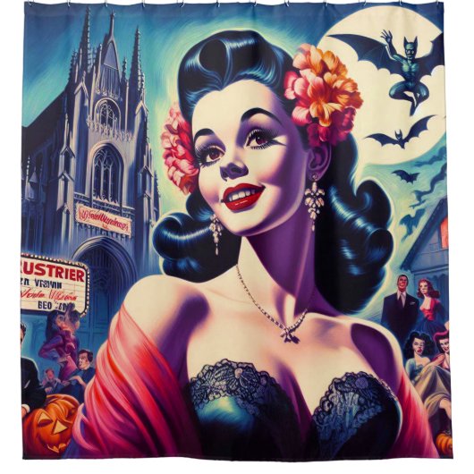 Retro Halloween Girl Duschvorhang (Vorderseite)
