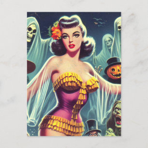 Retro Halloween Girl Postkarte
