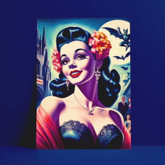 Retro Halloween Girl Postkarte