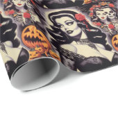 Retro Halloween Goth Button-Up Geschenkpapier (Rolleneckpunkt)