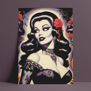 Retro Halloween Goth Button-Up Postkarte