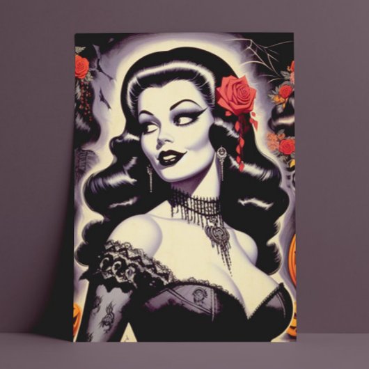 Retro Halloween Goth Button-Up Postkarte