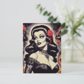 Retro Halloween Goth Button-Up Postkarte (Stehend Vorderseite)
