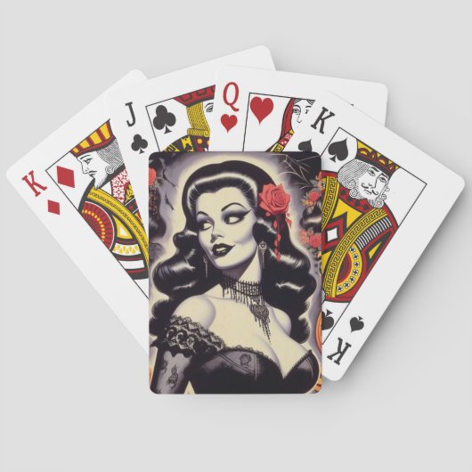 Retro Halloween Goth Button-Up Spielkarten (Rückseite)