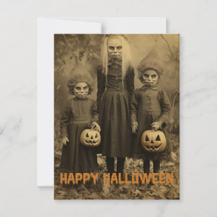 Retro-Halloween-Grusel-Kinder mit ausgehöhlten Kür Postkarte