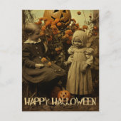 Retro Halloween gruselige Mädchen mit geschnitzten Postkarte (Vorderseite)