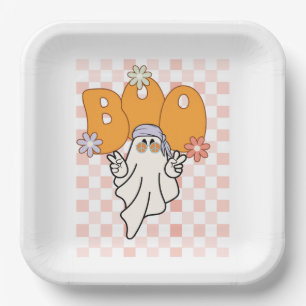Retro-Halloween-gruseliger-Geist-Boo-vintage-Desig Pappteller