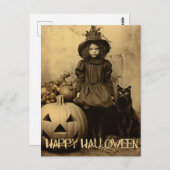 Retro Halloween gruseliges Mädchen mit schwarzer K Postkarte (Vorne/Hinten)