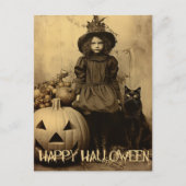 Retro Halloween gruseliges Mädchen mit schwarzer K Postkarte (Vorderseite)