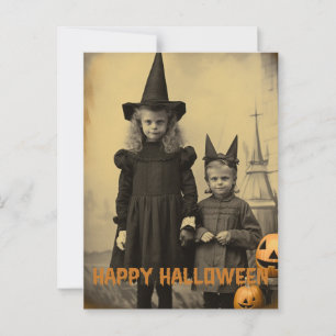 Retro-Halloween-Gruselkinder mit ausgehöhlten Kürb Postkarte