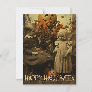 Retro-Halloween-Gruselmädchen mit ausgehöhlten Kür Postkarte