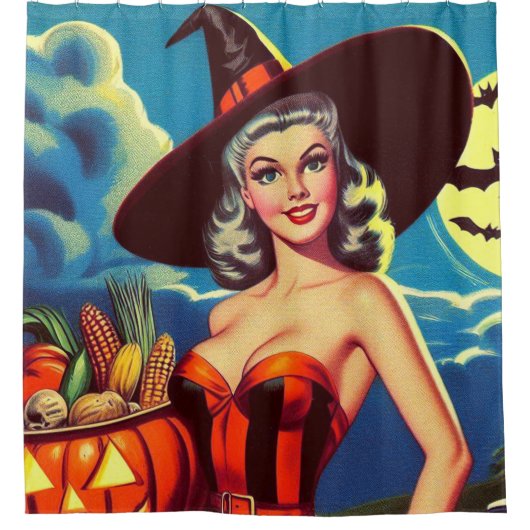 Retro-halloween Hexe-Button Duschvorhang (Vorderseite)