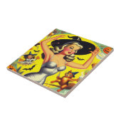 Retro Halloween Hexe-Button Fliese (Seite)