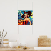 Retro-halloween Hexe-Button Poster (Küche)