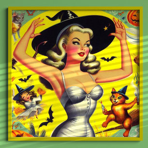 Retro Halloween Hexe-Button Poster