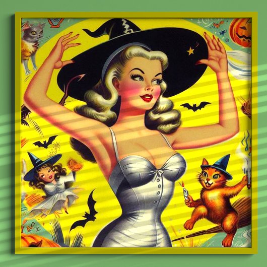 Retro Halloween Hexe-Button Poster