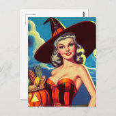 Retro-halloween Hexe-Button Postkarte (Vorne/Hinten)