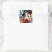 Retro-halloween Hexe-Button Quadratischer Aufkleber (Tasche)