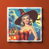 Retro-halloween Hexe-Button Serviette