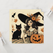 Retro Halloween Hexe und Black Cat Niedlich Karte (Vorderseite/Rückseite Beispiel)