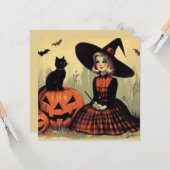 Retro Halloween Hexe und Black Cat Niedlich Karte (Vorderseite/Rückseite Beispiel)