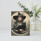 Retro Halloween Hexe und Black Cat Postkarte (Stehend Vorderseite)