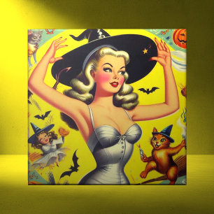 Retro-Halloween-Hexen-Pin-up Fliese