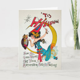 Retro Halloween Hexenkarte Feiertagskarte