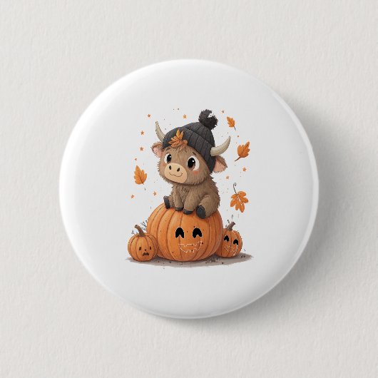Retro Halloween Highland Cow 2 Button (Vorderseite)