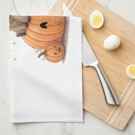 Retro Halloween Highland Cow 2 Geschirrtuch (Viertel Falte)