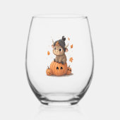 Retro Halloween Highland Cow 2 Weinglas Ohne Stiel (Vorderseite)