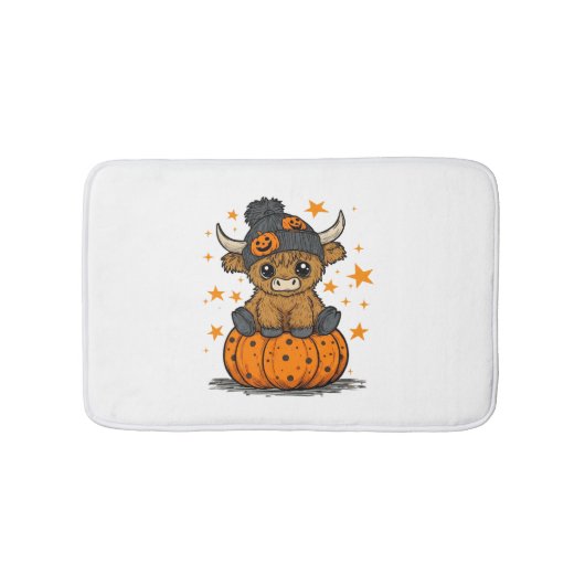 Retro Halloween Highland Cow Badematte (Vorderseite)