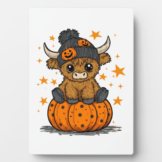 Retro Halloween Highland Cow Fotoplatte (Vorderseite)