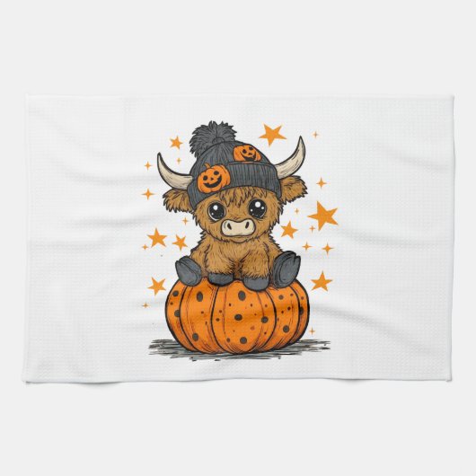 Retro Halloween Highland Cow Geschirrtuch (Horizontal)