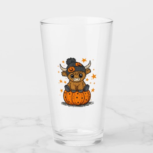 Retro Halloween Highland Cow Glas (Vorderseite)