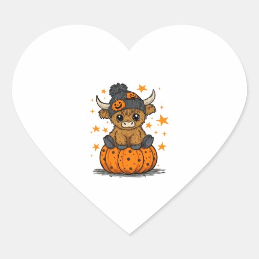 Retro Halloween Highland Cow Herz-Aufkleber (Vorderseite)