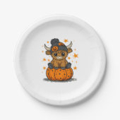 Retro Halloween Highland Cow Pappteller (Vorderseite)
