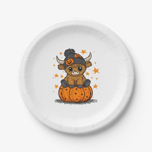 Retro Halloween Highland Cow Pappteller (Vorderseite)
