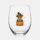 Retro Halloween Highland Cow Weinglas Ohne Stiel (Vorderseite)