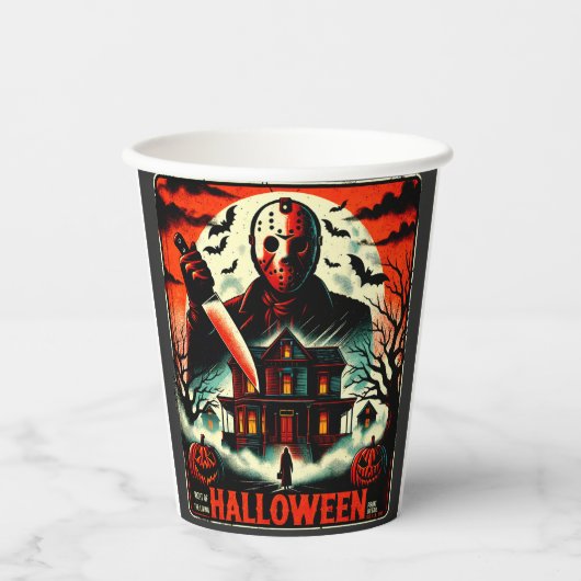 Retro Halloween Horror Night 80er Slasher Vibes Pappbecher (Vorderseite)