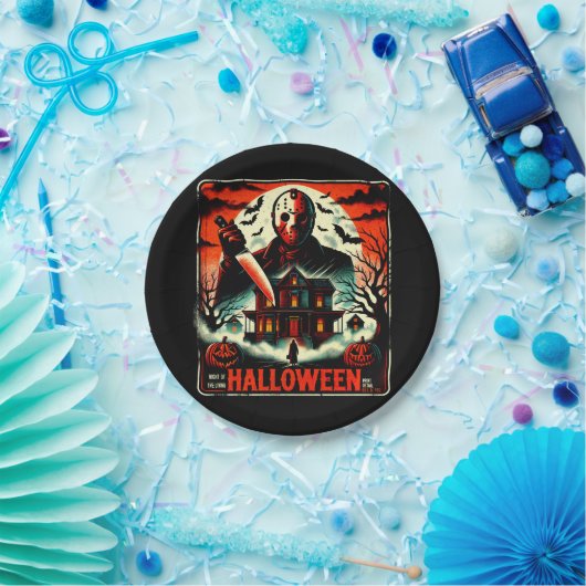Retro Halloween Horror Night 80er Slasher Vibes Pappteller (Party)