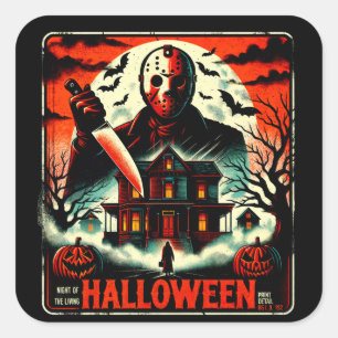 Retro Halloween Horror Night 80er Slasher Vibes Quadratischer Aufkleber