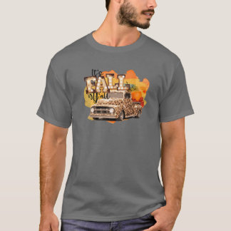 Retro Halloween It's Fall Y'all Pumpkin Truck Leop T-Shirt