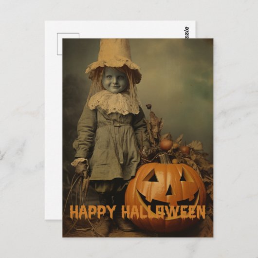 Retro Halloween Kätzchen mit geschnitzten Kürbisse Postkarte (Vorne/Hinten)
