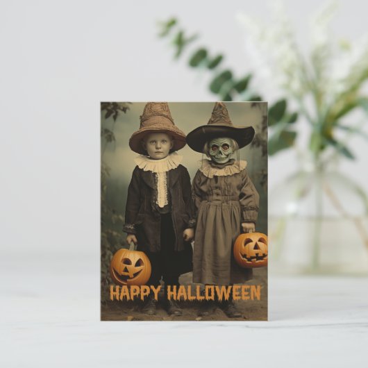Retro Halloween Kätzchen mit geschnitzten Kürbisse Postkarte (Stehend Vorderseite)