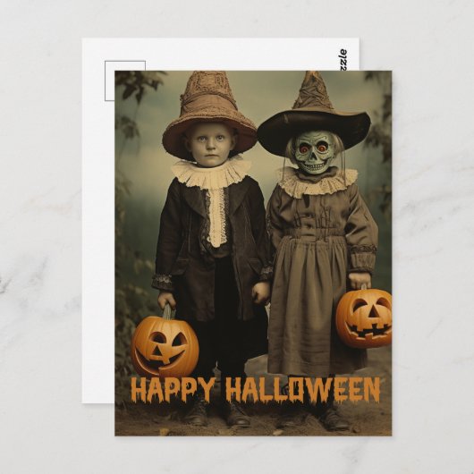 Retro Halloween Kätzchen mit geschnitzten Kürbisse Postkarte (Vorne/Hinten)