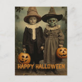 Retro Halloween Kätzchen mit geschnitzten Kürbisse Postkarte (Vorderseite)
