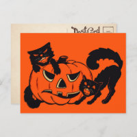 Retro Halloween Katzen Postkarte