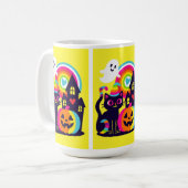 Retro Halloween Kawaii Black Cat, Pumpkin Design Kaffeetasse (Vorderseite Links)