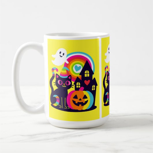 Retro Halloween Kawaii Black Cat, Pumpkin Design Kaffeetasse (Links)